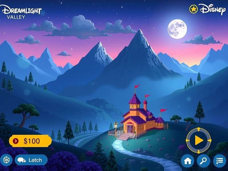 A scenic view of Disney Dreamlight Valley showing biomes and characters