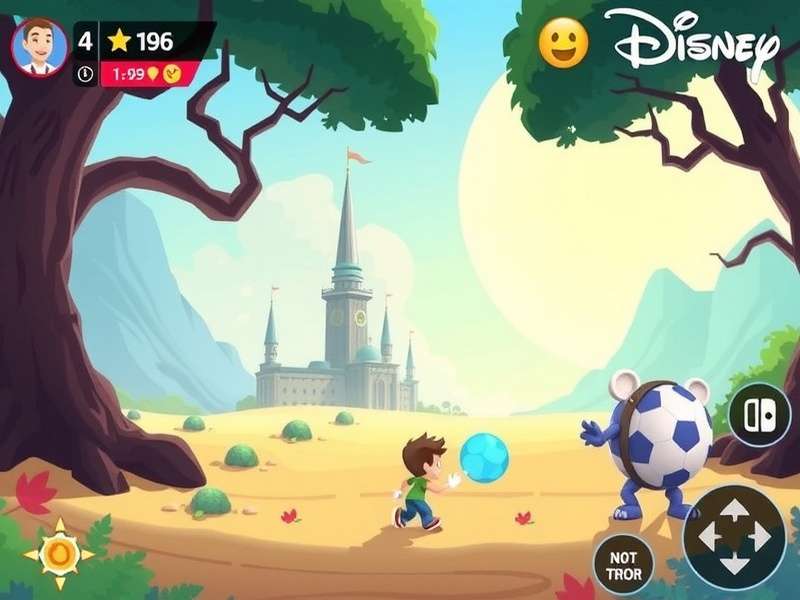 Boy playing Nintendo Switch with Disney game on TV