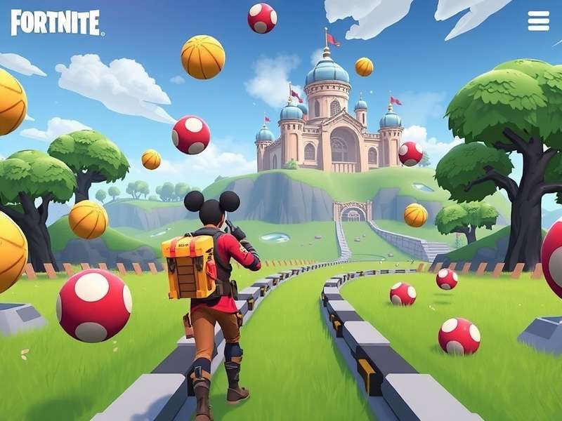 Disney Game Rush Fortnite gameplay screenshot showing Mickey Mouse and Elsa in a battle royale match