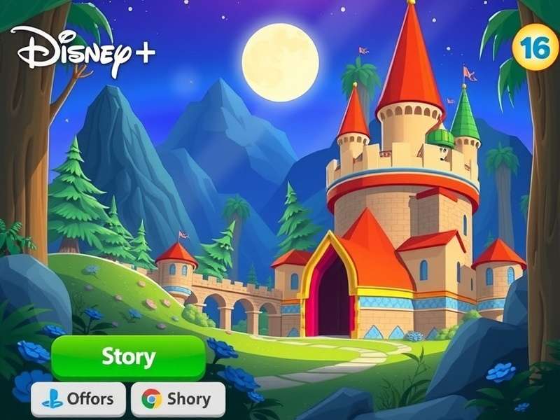 Kids playing Disney games online free on a laptop in a colourful room filled with Disney toys