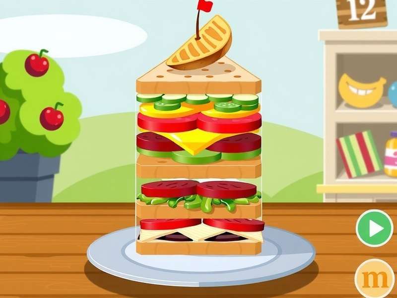 Disney Games Online Sandwich Stacker gameplay showing layered sandwiches with Disney-themed ingredients